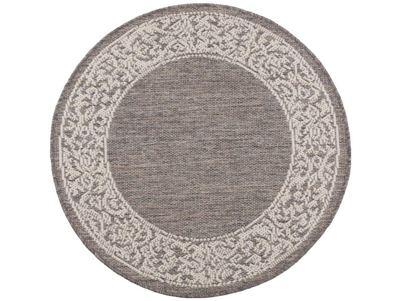 Dywan Express In 80cm koło ornament ramka szary beżowy płaski bez włosia