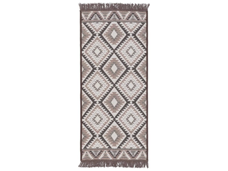 Dywan Kilim Soft aztecki beżowo brązowy z frędzlami