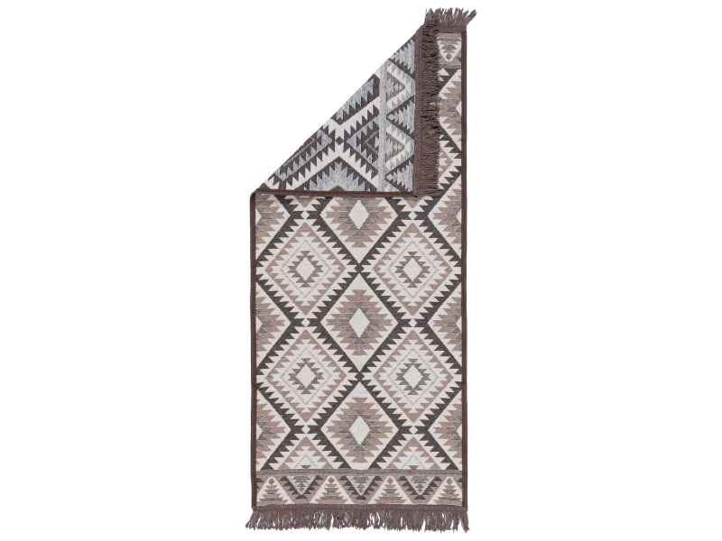 Dywan Kilim Soft aztecki beżowo brązowy z frędzlami