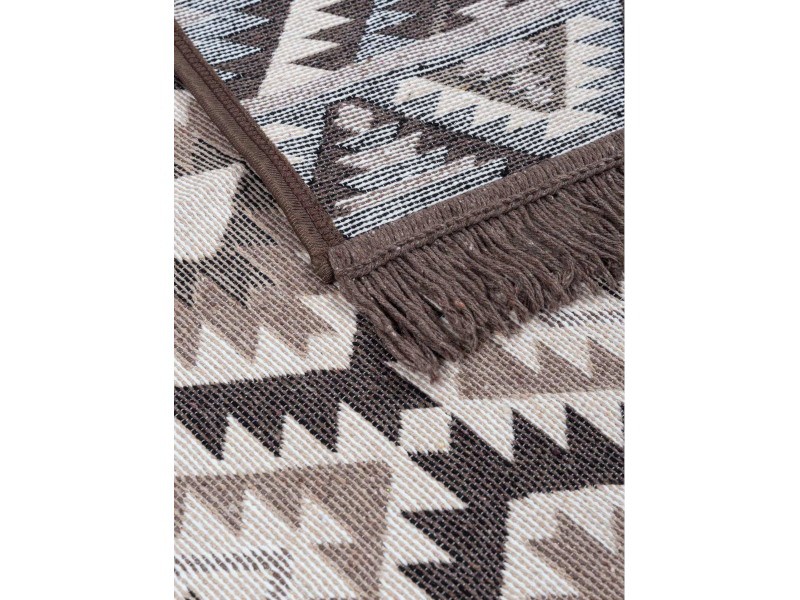 Dywan Kilim Soft aztecki beżowo brązowy z frędzlami