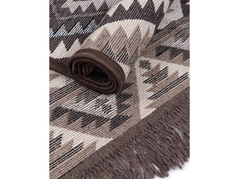 Dywan Kilim Soft aztecki beżowo brązowy z frędzlami