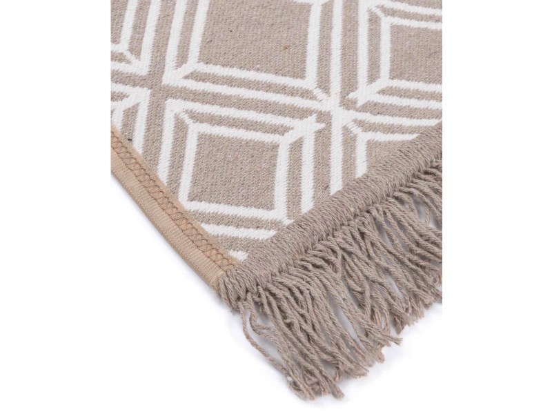 Dywan Kilim Soft geometria beżowo ivory z frędzlami