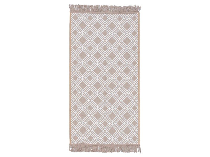 Dywan Kilim Soft geometria beżowo ivory z frędzlami