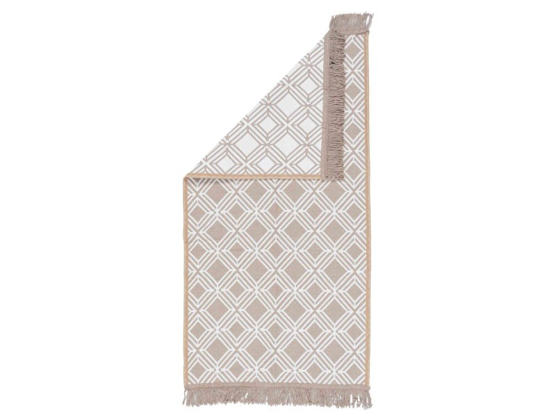 Dywan Kilim Soft geometria beżowo ivory z frędzlami do prania w pralce