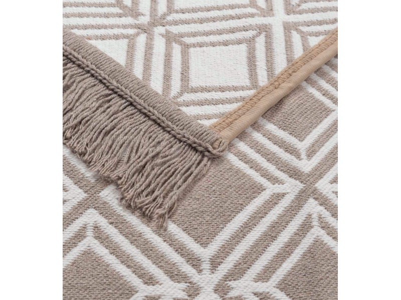 Dywan Kilim Soft geometria beżowo ivory z frędzlami