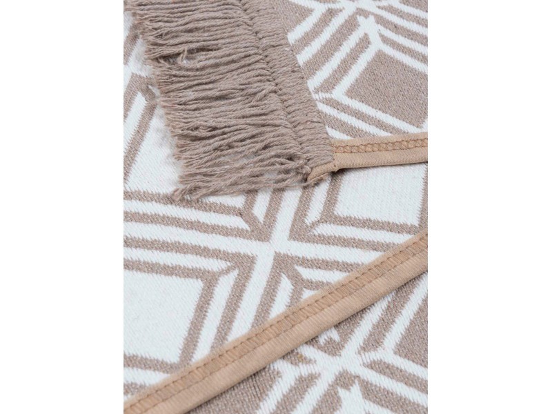 Dywan Kilim Soft geometria beżowo ivory z frędzlami