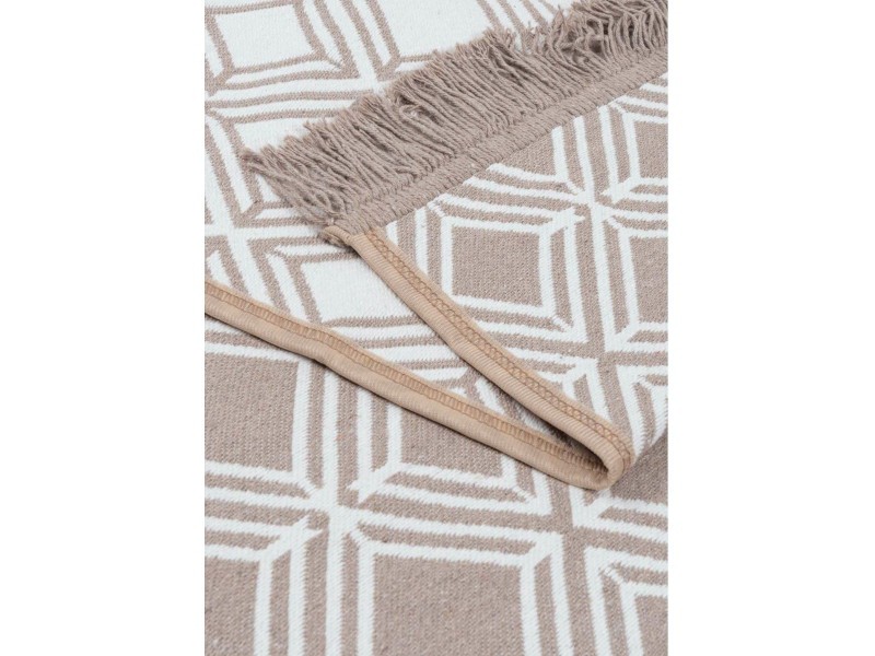 Dywan Kilim Soft geometria beżowo ivory z frędzlami