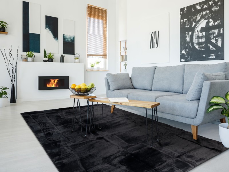 Dywan typu shaggy pluszowy Rabbit 3D modern czarny do salonu