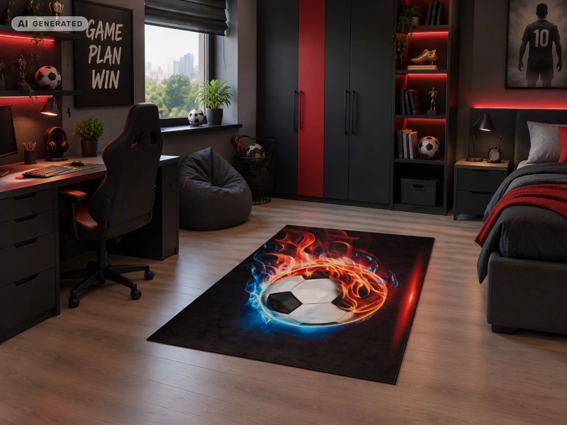 Dywan dziecięcy antypoślizgowy Print 3D piłka do pokoju chłopca