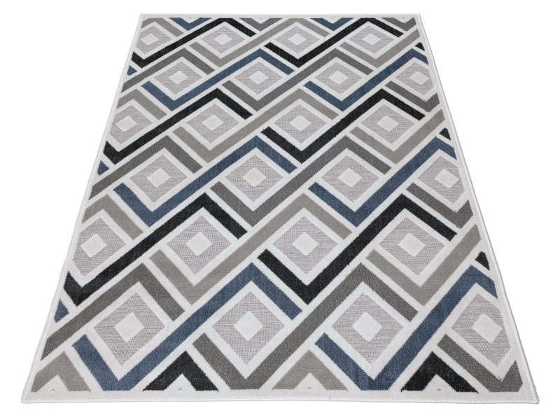 Dywan nowoczesny Shift romby szaro granatowy strukturalny geometryczny do domu