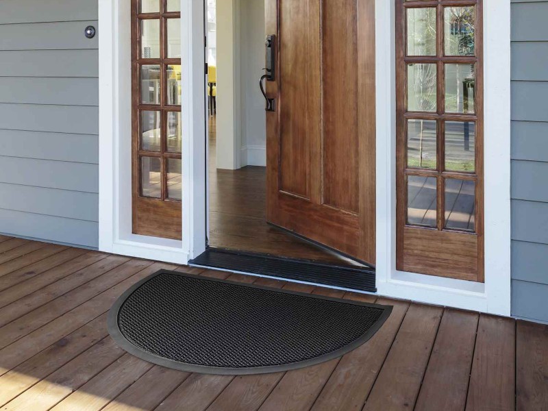 Wycieraczka wejściowa strukturalna 3D czarna półokrągła przed drzwi